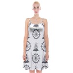 Marine-nautical-seamless-pattern-with-vintage-lighthouse-wheel Spaghetti Strap Velvet Dress