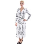 Marine-nautical-seamless-pattern-with-vintage-lighthouse-wheel Velvet Maxi Wrap Dress