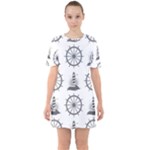 Marine-nautical-seamless-pattern-with-vintage-lighthouse-wheel Sixties Short Sleeve Mini Dress