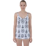 Marine-nautical-seamless-pattern-with-vintage-lighthouse-wheel Tie Front Two Piece Tankini