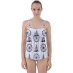 Marine-nautical-seamless-pattern-with-vintage-lighthouse-wheel Twist Front Tankini Set