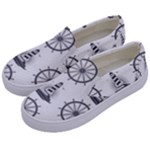 Marine-nautical-seamless-pattern-with-vintage-lighthouse-wheel Kids  Canvas Slip Ons