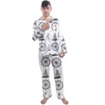 Marine-nautical-seamless-pattern-with-vintage-lighthouse-wheel Men s Long Sleeve Satin Pajamas Set