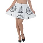 Marine-nautical-seamless-pattern-with-vintage-lighthouse-wheel Velvet Skater Skirt