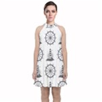 Marine-nautical-seamless-pattern-with-vintage-lighthouse-wheel Velvet Halter Neckline Dress 