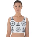 Marine-nautical-seamless-pattern-with-vintage-lighthouse-wheel Velvet Crop Top