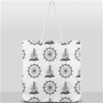 Marine-nautical-seamless-pattern-with-vintage-lighthouse-wheel Full Print Rope Handle Tote (Large)