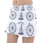 Marine-nautical-seamless-pattern-with-vintage-lighthouse-wheel Classic Tennis Skirt