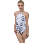 Marine-nautical-seamless-pattern-with-vintage-lighthouse-wheel Go with the Flow One Piece Swimsuit