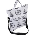 Marine-nautical-seamless-pattern-with-vintage-lighthouse-wheel Fold Over Handle Tote Bag