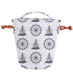 Marine-nautical-seamless-pattern-with-vintage-lighthouse-wheel Drawstring Bucket Bag