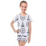 Marine-nautical-seamless-pattern-with-vintage-lighthouse-wheel Kids  Mesh Tee and Shorts Set