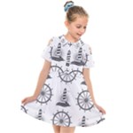 Marine-nautical-seamless-pattern-with-vintage-lighthouse-wheel Kids  Short Sleeve Shirt Dress