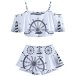 Marine-nautical-seamless-pattern-with-vintage-lighthouse-wheel Kids  Off Shoulder Skirt Bikini