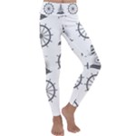 Marine-nautical-seamless-pattern-with-vintage-lighthouse-wheel Kids  Lightweight Velour Classic Yoga Leggings