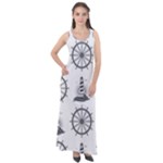 Marine-nautical-seamless-pattern-with-vintage-lighthouse-wheel Sleeveless Velour Maxi Dress