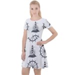 Marine-nautical-seamless-pattern-with-vintage-lighthouse-wheel Cap Sleeve Velour Dress 