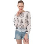Marine-nautical-seamless-pattern-with-vintage-lighthouse-wheel Banded Bottom Chiffon Top