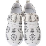 Marine-nautical-seamless-pattern-with-vintage-lighthouse-wheel Men s Velcro Strap Shoes