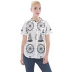 Marine-nautical-seamless-pattern-with-vintage-lighthouse-wheel Women s Short Sleeve Pocket Shirt