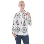 Marine-nautical-seamless-pattern-with-vintage-lighthouse-wheel Women s Long Sleeve Pocket Shirt