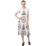 Marine-nautical-seamless-pattern-with-vintage-lighthouse-wheel Keyhole Neckline Chiffon Dress