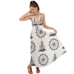 Marine-nautical-seamless-pattern-with-vintage-lighthouse-wheel Backless Maxi Beach Dress