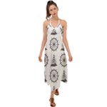Marine-nautical-seamless-pattern-with-vintage-lighthouse-wheel Halter Tie Back Dress 