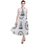 Marine-nautical-seamless-pattern-with-vintage-lighthouse-wheel Round Neck Boho Dress