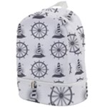 Marine-nautical-seamless-pattern-with-vintage-lighthouse-wheel Zip Bottom Backpack