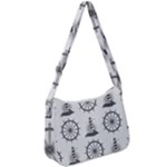 Marine-nautical-seamless-pattern-with-vintage-lighthouse-wheel Zip Up Shoulder Bag