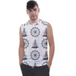 Marine-nautical-seamless-pattern-with-vintage-lighthouse-wheel Men s Regular Tank Top