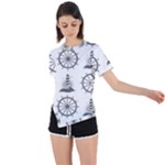 Marine-nautical-seamless-pattern-with-vintage-lighthouse-wheel Asymmetrical Short Sleeve Sports Tee