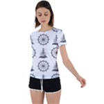 Marine-nautical-seamless-pattern-with-vintage-lighthouse-wheel Back Circle Cutout Sports Tee