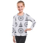 Marine-nautical-seamless-pattern-with-vintage-lighthouse-wheel Kids  Long Mesh Tee