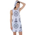 Marine-nautical-seamless-pattern-with-vintage-lighthouse-wheel Racer Back Hoodie Dress