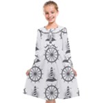 Marine-nautical-seamless-pattern-with-vintage-lighthouse-wheel Kids  Midi Sailor Dress