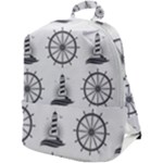 Marine-nautical-seamless-pattern-with-vintage-lighthouse-wheel Zip Up Backpack