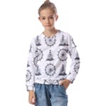 Marine-nautical-seamless-pattern-with-vintage-lighthouse-wheel Kids  Long Sleeve Tee with Frill 