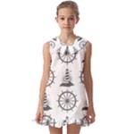 Marine-nautical-seamless-pattern-with-vintage-lighthouse-wheel Kids  Pilgrim Collar Ruffle Hem Dress