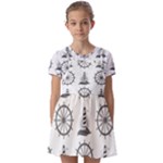 Marine-nautical-seamless-pattern-with-vintage-lighthouse-wheel Kids  Short Sleeve Pinafore Style Dress