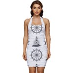 Marine-nautical-seamless-pattern-with-vintage-lighthouse-wheel Sleeveless Wide Square Neckline Ruched Bodycon Dress