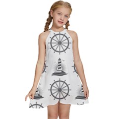 Kids  Halter Collar Waist Tie Chiffon Dress 