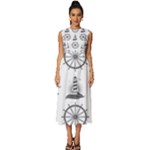 Marine-nautical-seamless-pattern-with-vintage-lighthouse-wheel Sleeveless Round Neck Midi Dress