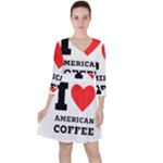 I love American coffee Quarter Sleeve Ruffle Waist Dress