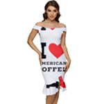 I love American coffee Off Shoulder Ruffle Split Hem Bodycon Dress