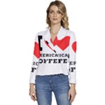 I love American coffee Women s Long Sleeve Revers Collar Cropped Jacket