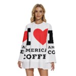 I love American coffee Round Neck Long Sleeve Bohemian Style Chiffon Mini Dress