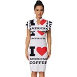 I love American coffee Vintage Frill Sleeve V-Neck Bodycon Dress