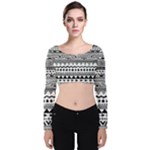 Boho-style-pattern Velvet Long Sleeve Crop Top